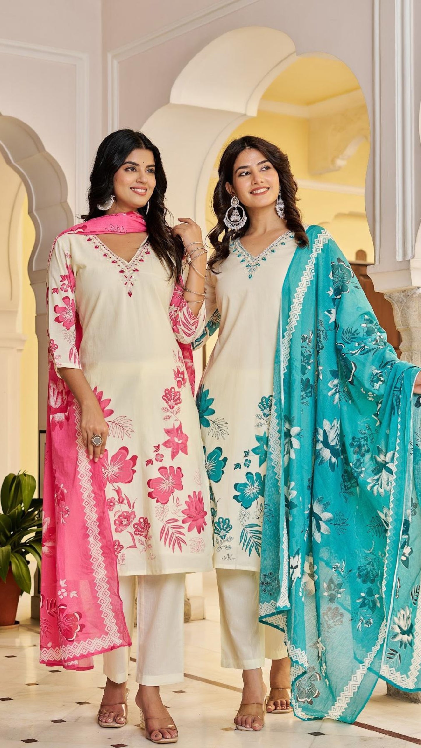 Floral Printed Kurta Set with Dupatta – Timeless Ethnic Charm