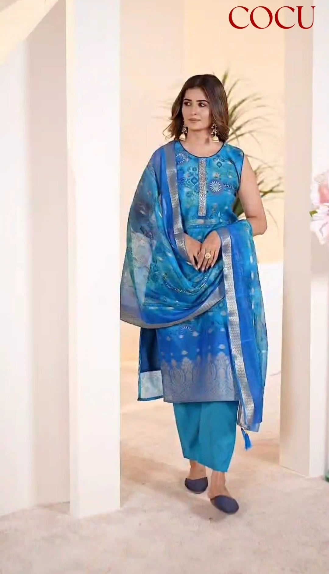 COCU Designer Silk Blend Kurta Set with Dupatta – Festive Elegance
