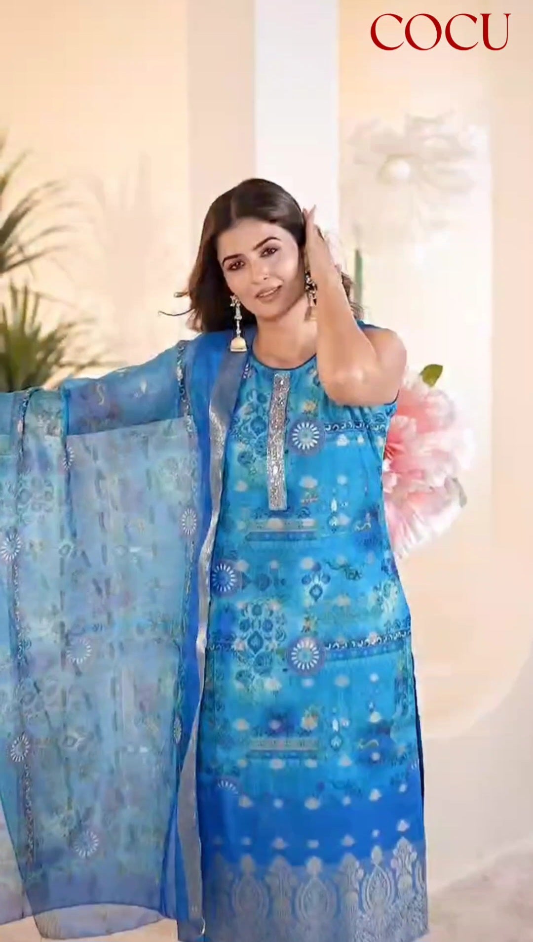 COCU Designer Silk Blend Kurta Set with Dupatta – Festive Elegance