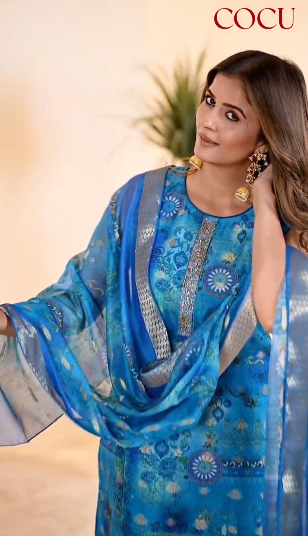 COCU Designer Silk Blend Kurta Set with Dupatta – Festive Elegance