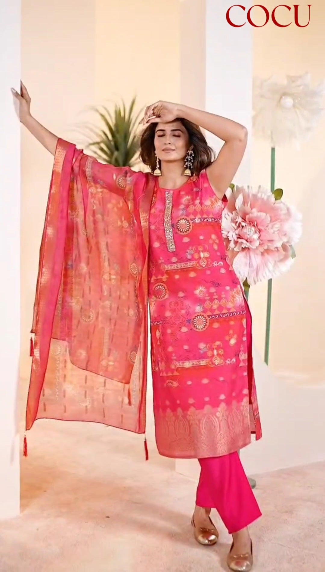 COCU Designer Silk Blend Kurta Set with Dupatta – Festive Elegance