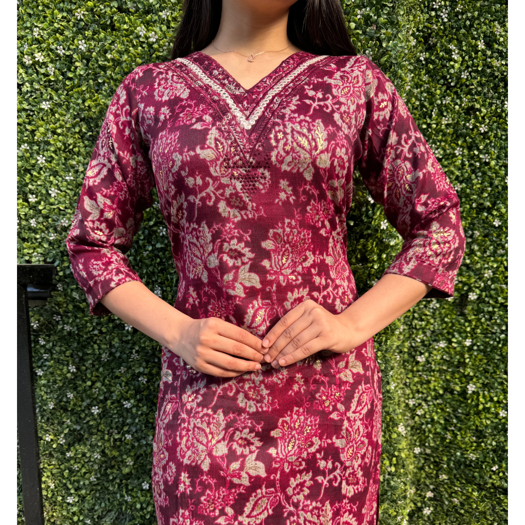 Elegant Maroon Floral Kurta Set – Traditional Charm with a Modern Twist
