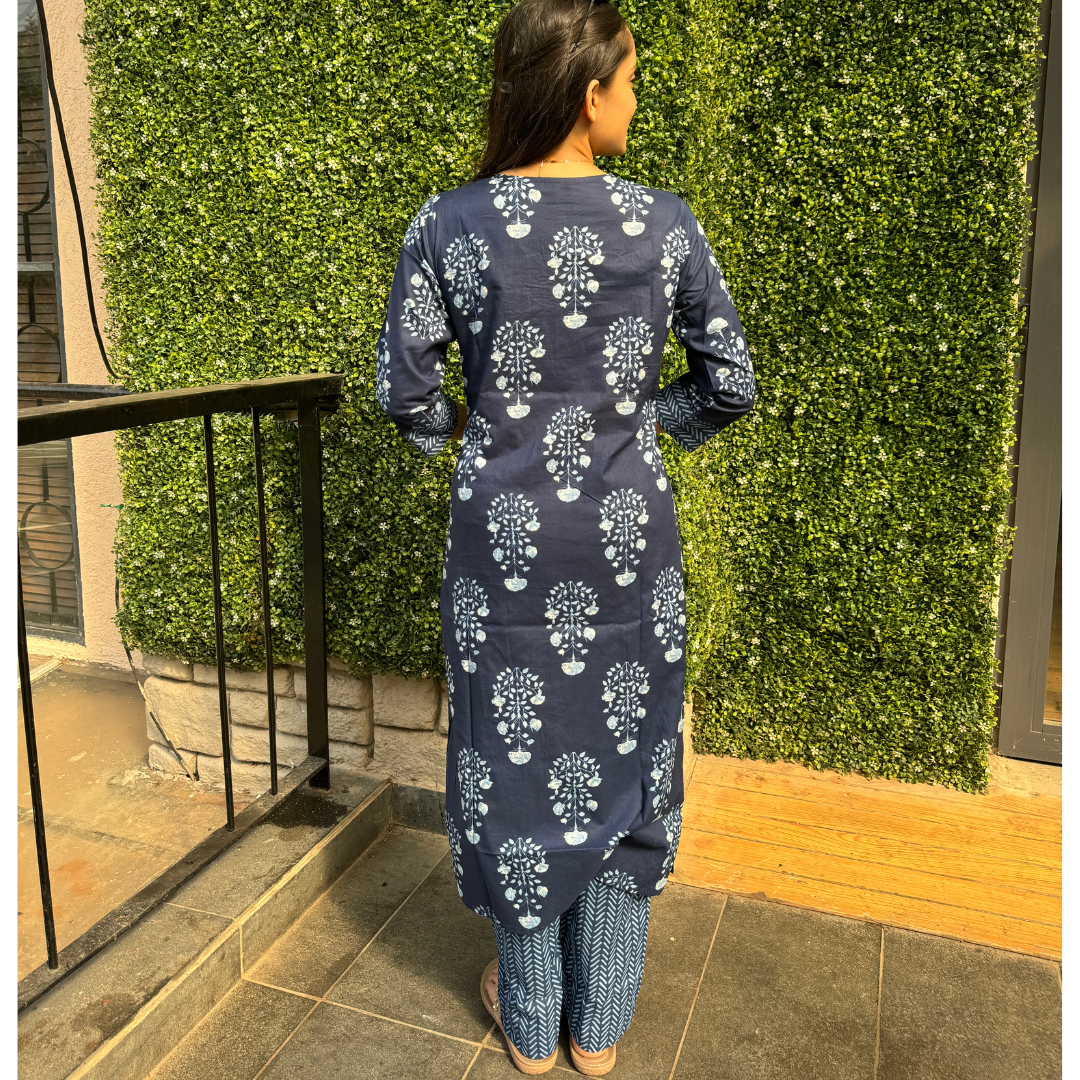 Indigo Blue Handblock Print Kurta Set with Dupatta