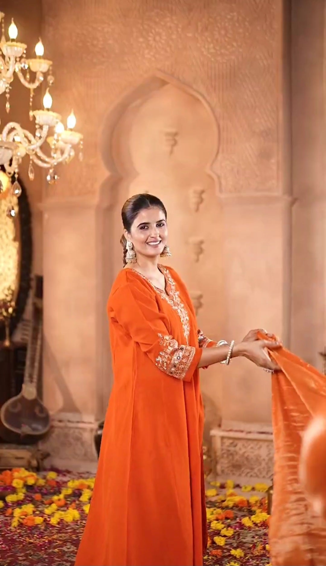 Rust Orange Embroidered Kurta Set with Dupatta – Elegant Festive Wear