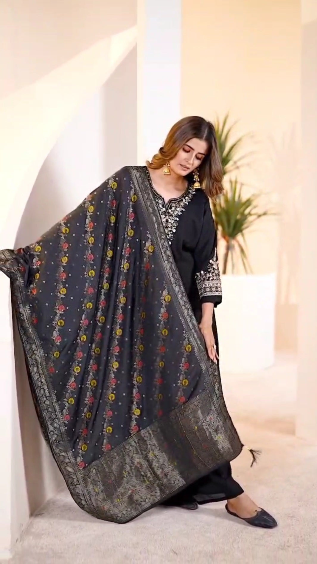 Rust Orange Embroidered Kurta Set with Dupatta – Elegant Festive Wear
