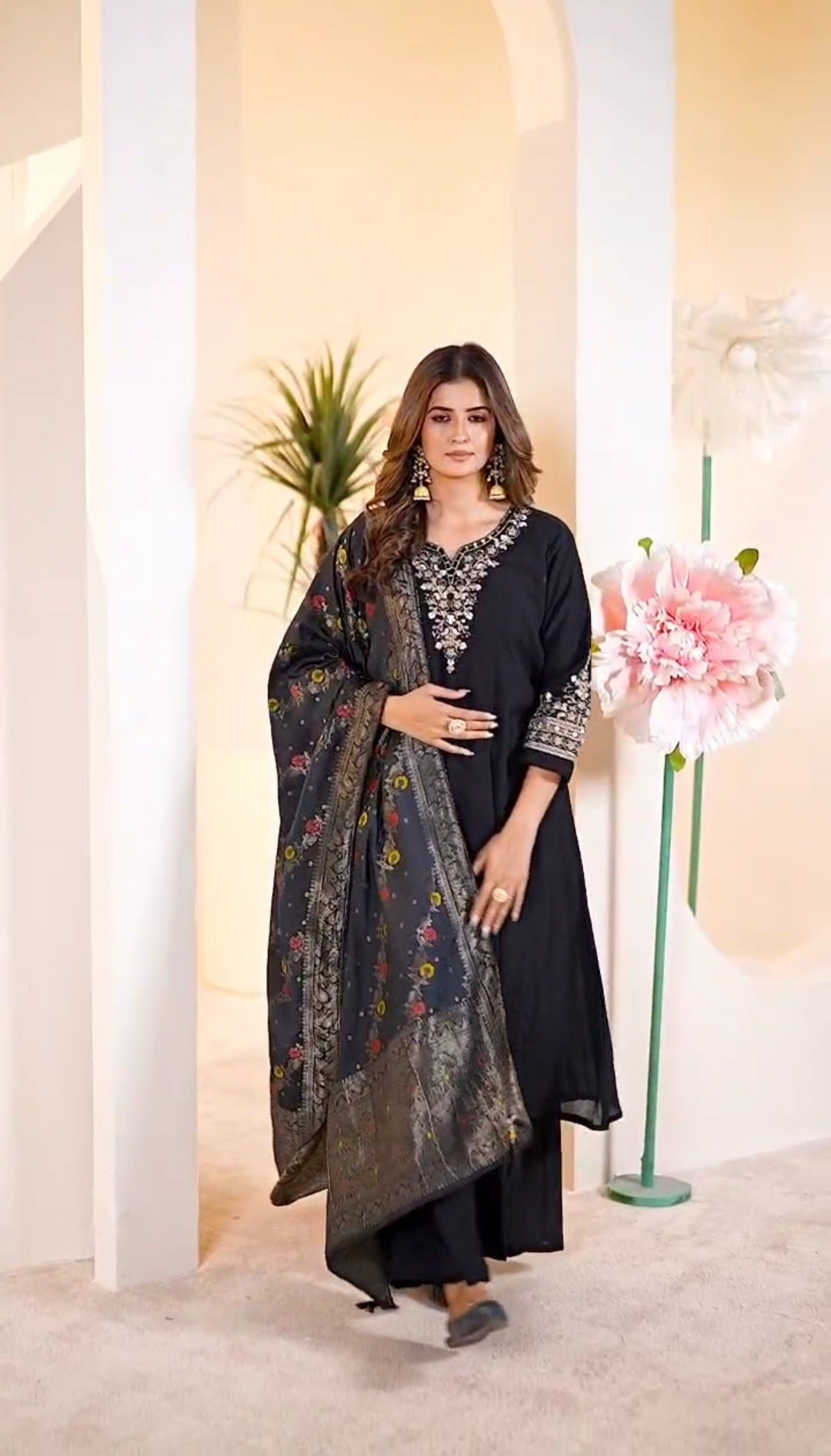 Rust Orange Embroidered Kurta Set with Dupatta – Elegant Festive Wear