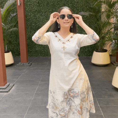 Ivory Cotton Floral Embroidered Kurta Set – Elegant Summer Collection