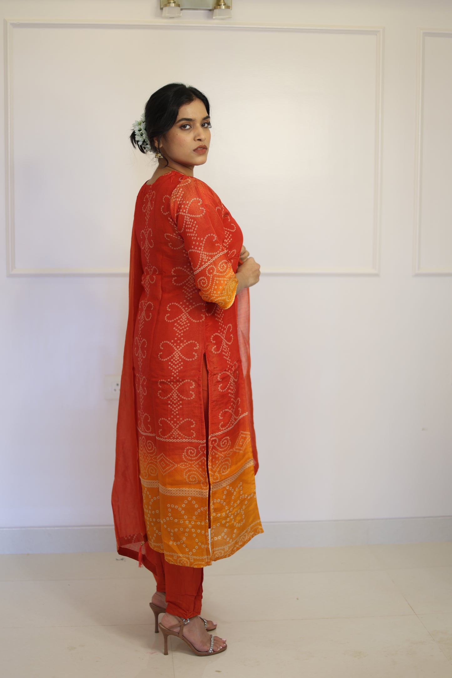Sunset Ombre Bandhani Kurta Set with Dupatta – Plus Size Friendly
