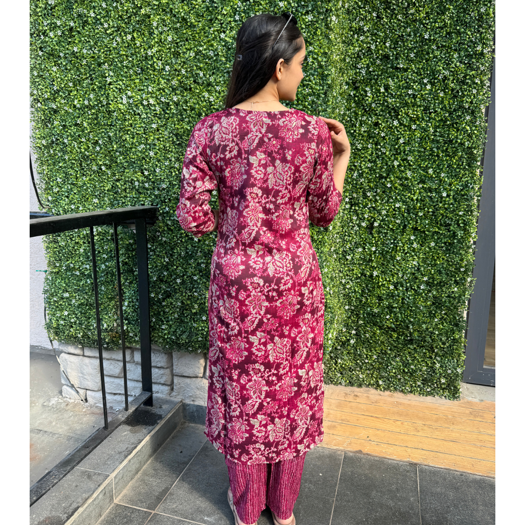 Elegant Maroon Floral Kurta Set – Traditional Charm with a Modern Twist