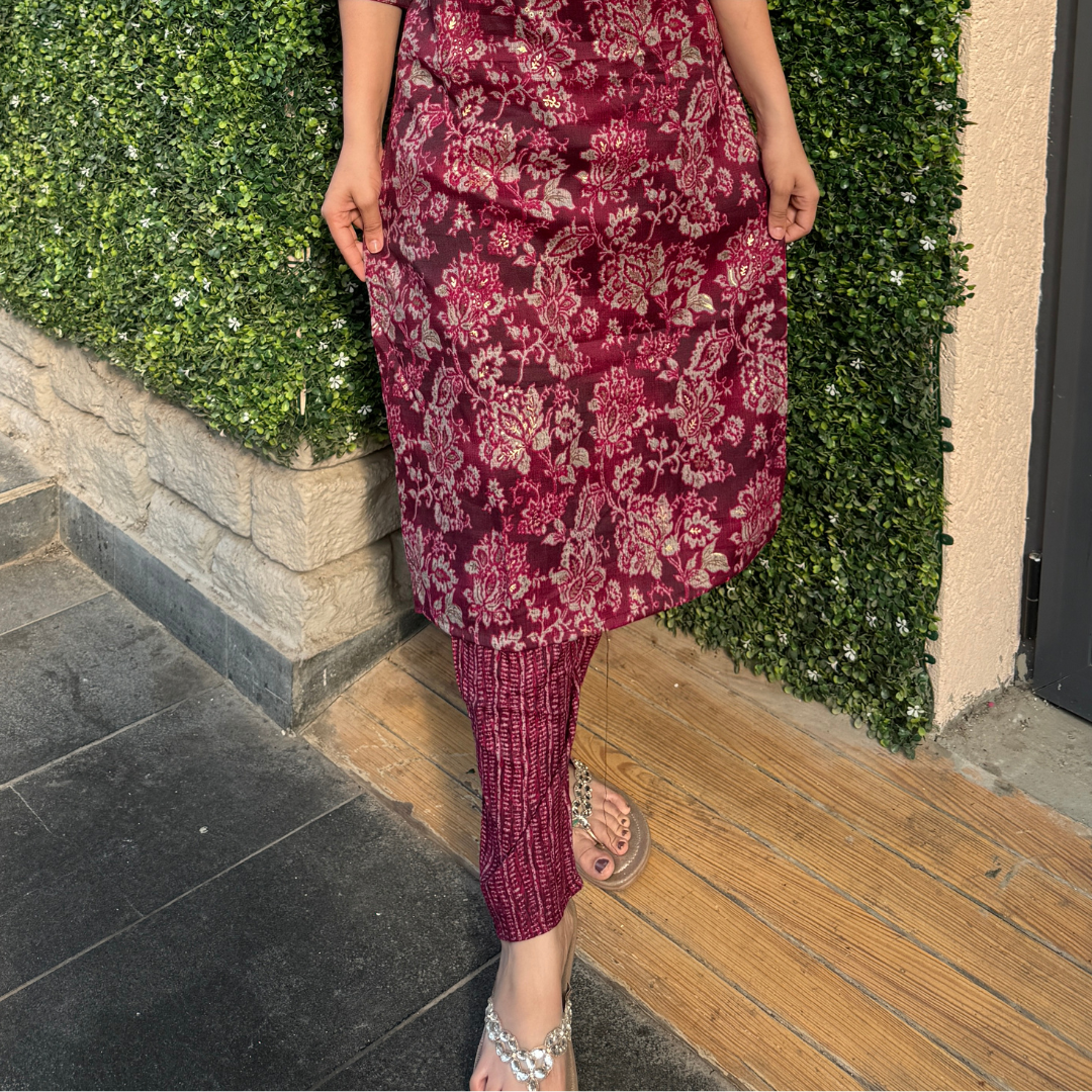 Elegant Maroon Floral Kurta Set – Traditional Charm with a Modern Twist