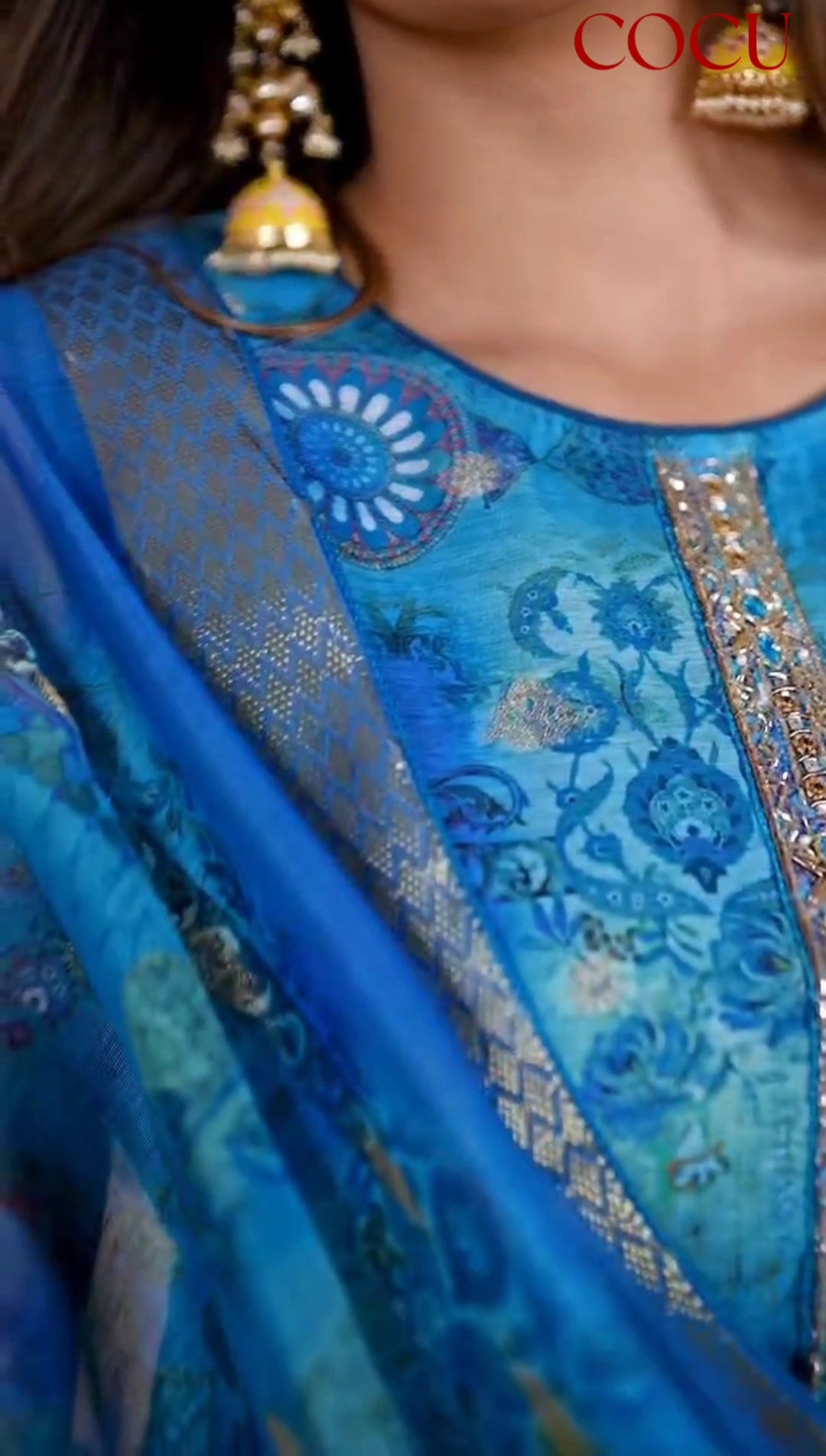 COCU Designer Silk Blend Kurta Set with Dupatta – Festive Elegance