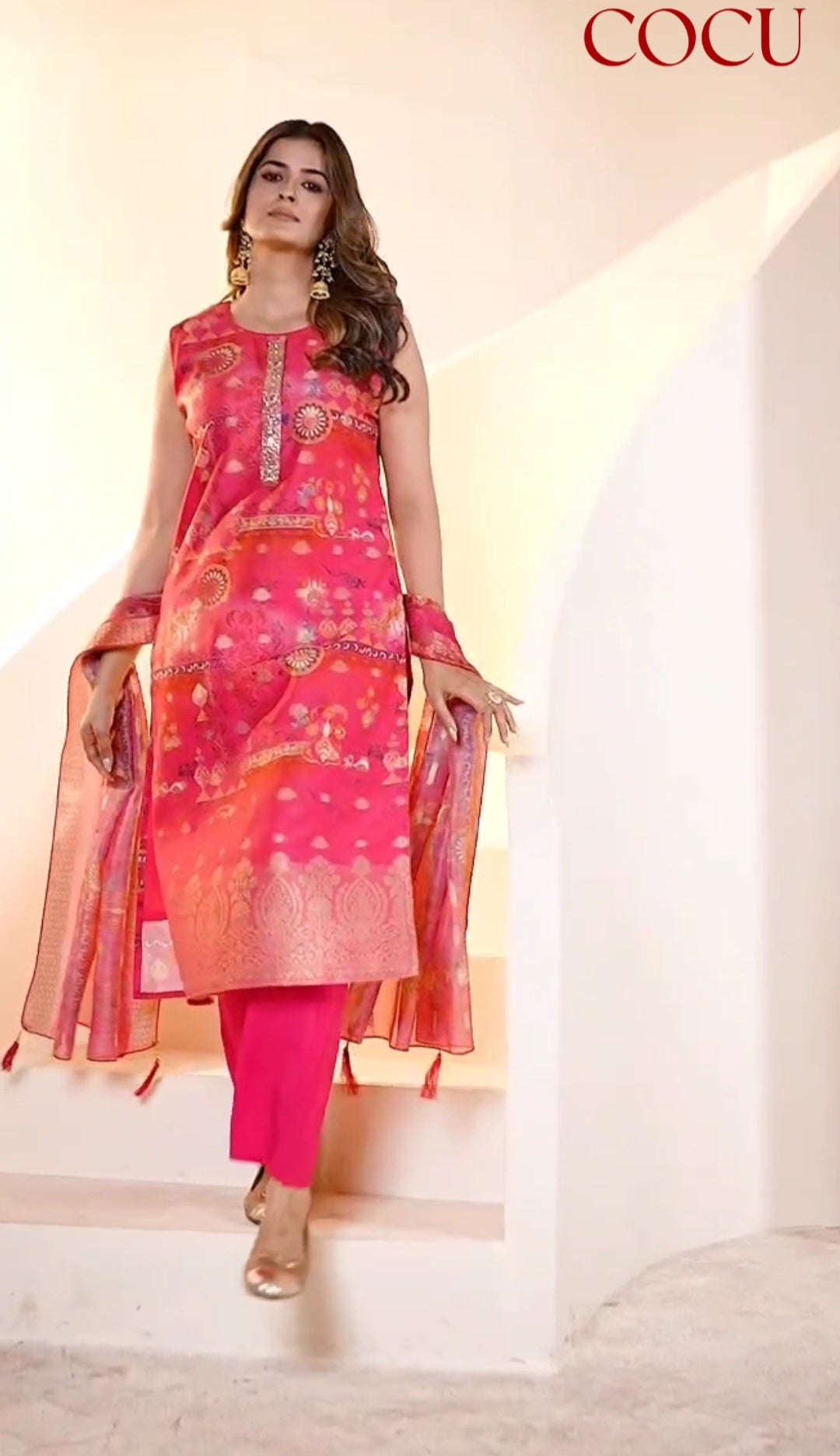 COCU Designer Silk Blend Kurta Set with Dupatta – Festive Elegance