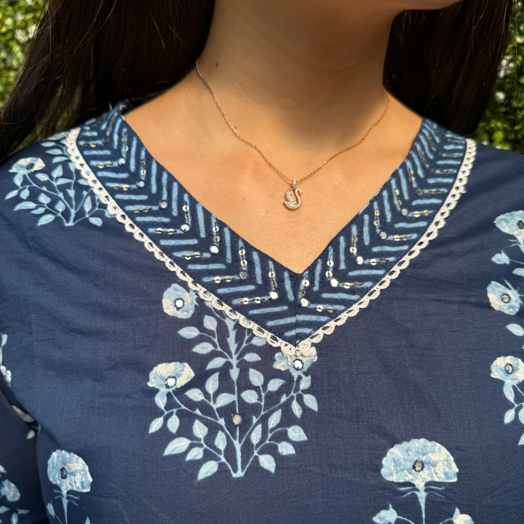 Indigo Blue Handblock Print Kurta Set with Dupatta