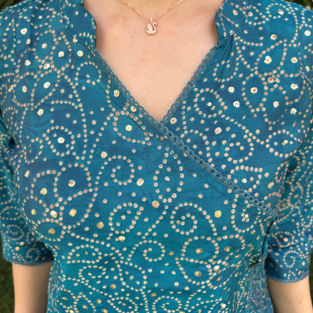 Teal Blue Bandhani Print Cotton Kurta Set with Dupatta (3-Piece)