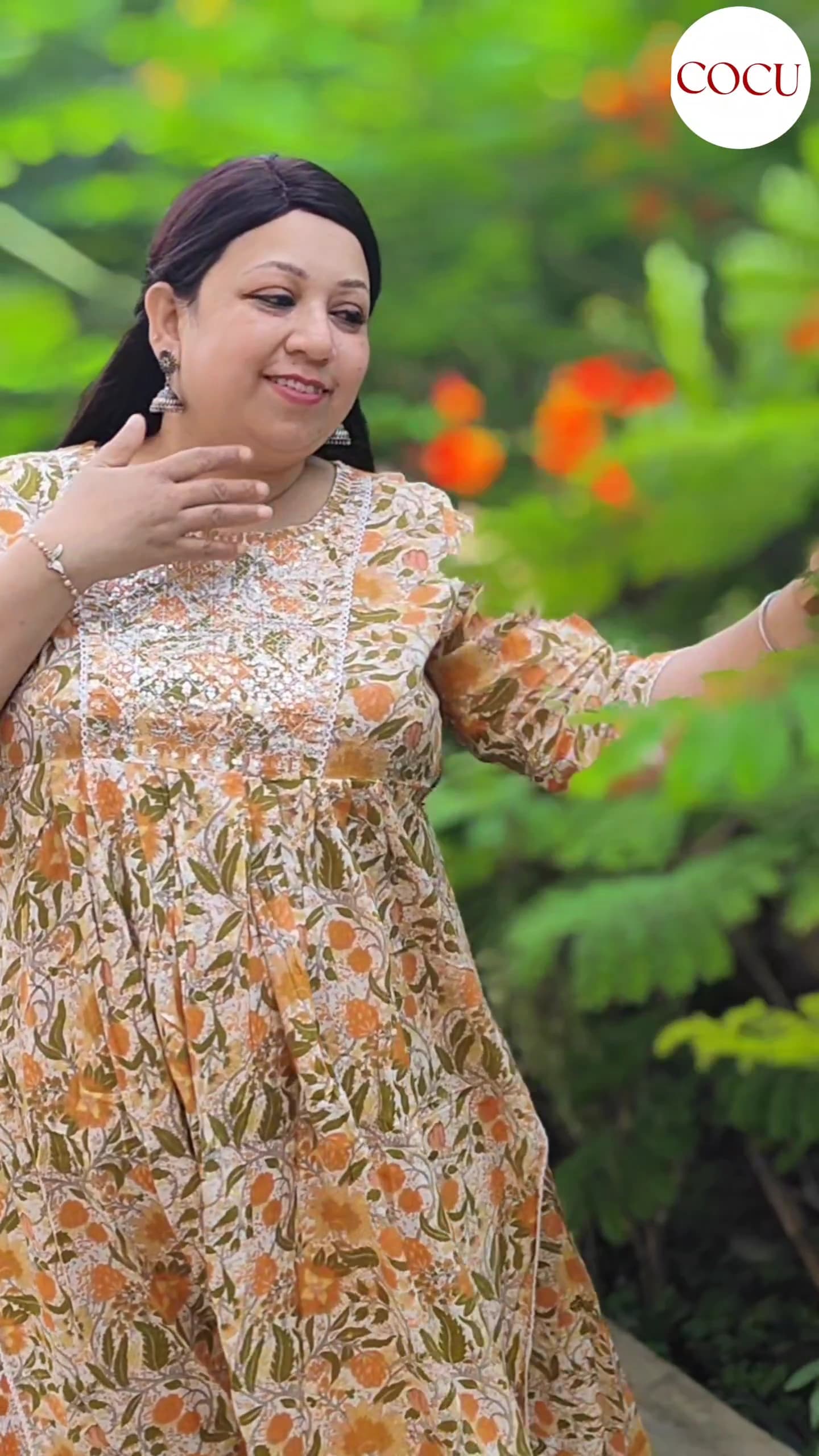Mustard Floral Printed Empire-Cut Kurta with Embroidered Yoke – Plus Size Friendly