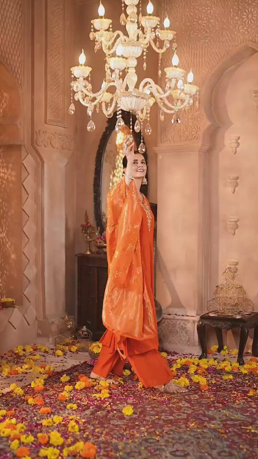 Rust Orange Embroidered Kurta Set with Dupatta – Elegant Festive Wear