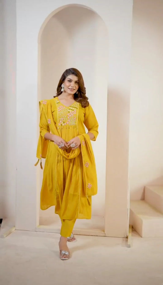 Olive Green Embroidered Kurta Set with Dupatta – Chic Festive Elegance