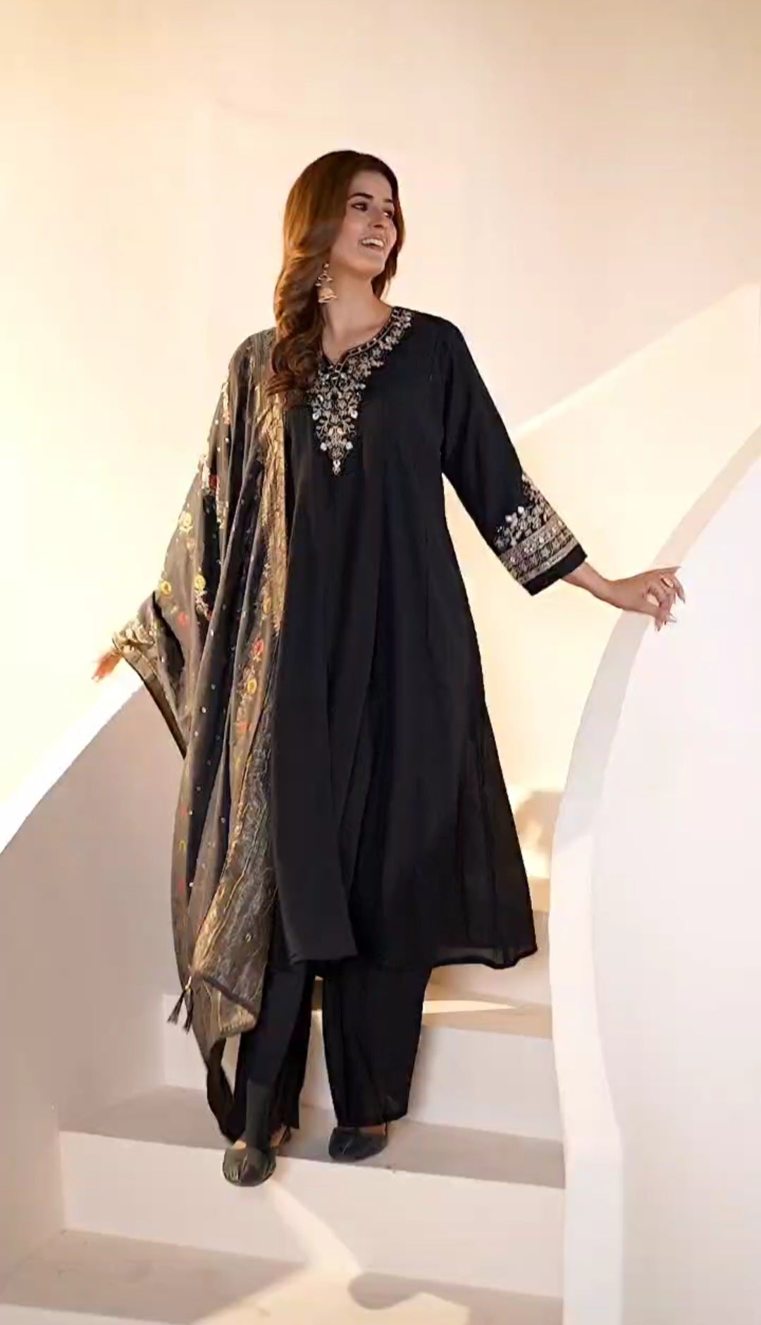 Rust Orange Embroidered Kurta Set with Dupatta – Elegant Festive Wear